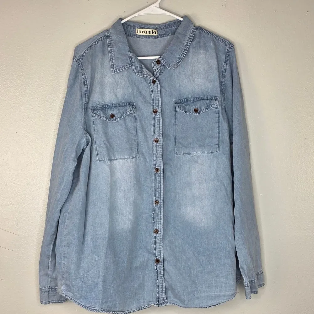 Boneyard Threadz Blue Chambray Button Up Shirt Friday The 13th Graphic XL
